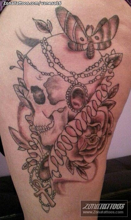 Tattoo photo Skulls, Butterflies, Chains