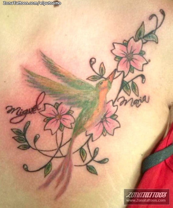 Tattoo photo Humming bird, Cherry blossoms, Flowers