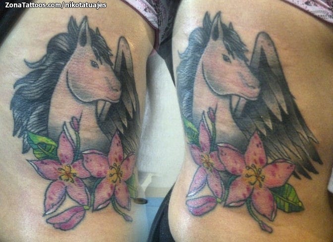 Tattoo photo Pegasus, Fantasy, Flowers