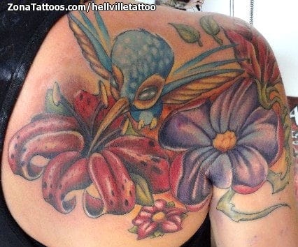 Foto de tatuaje Flores, Aves, Animales