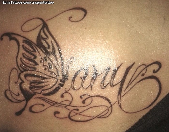 Foto de tatuaje Nombres, Mariposas, Letras