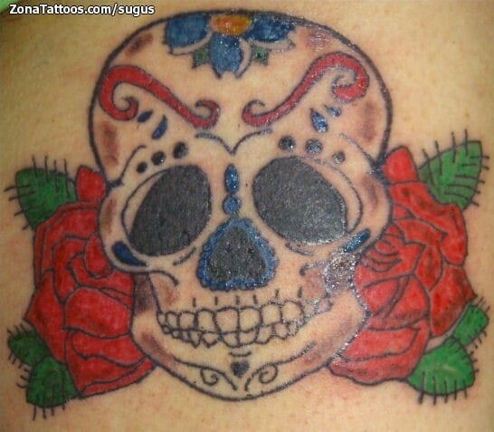 Tattoo photo Sugar Skull, Roses, Flowers