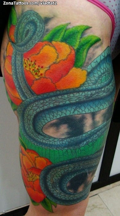 Tattoo photo Snakes, Flowers, Animals