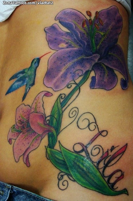 Foto de tatuaje Flores, Letras, Aves