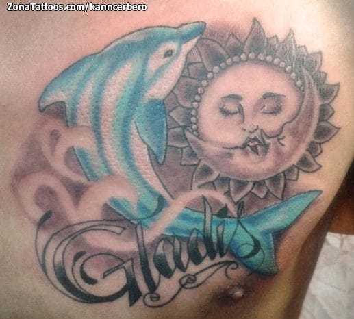 Tattoo photo Dolphins, Eclipses, Names