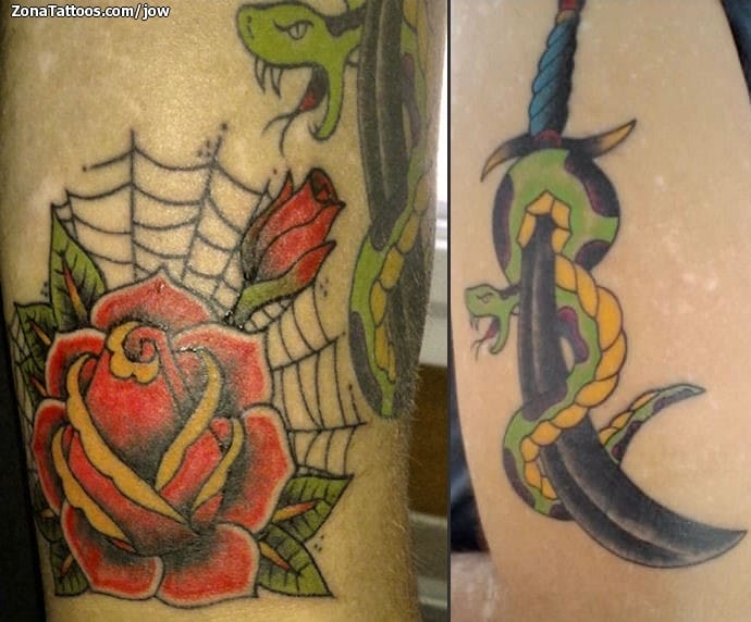 Foto de tatuaje Rosas, Flores, Serpientes