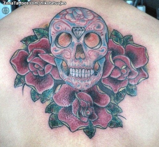 Tattoo photo Sugar Skull, Roses, Flowers