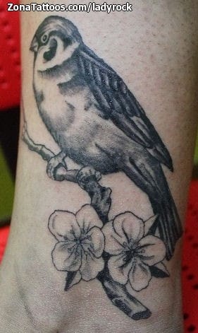 Foto de tatuaje Aves, Flores, Animales