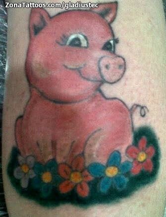 Foto de tatuaje Cerdos, Flores, Animales