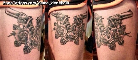 Foto de tatuaje Pistolas, Rosas, Flores