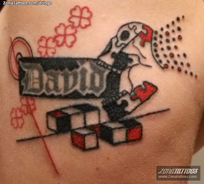 Tattoo photo David, Names, Skulls