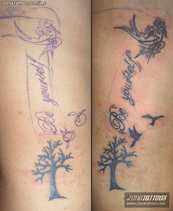 Tattoo photo Trees, Letters, Swallows