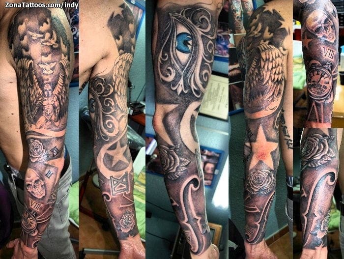 Foto de tatuaje Ojos, Alas, Relojes