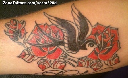 Tattoo photo Roses, Swallows, Birds