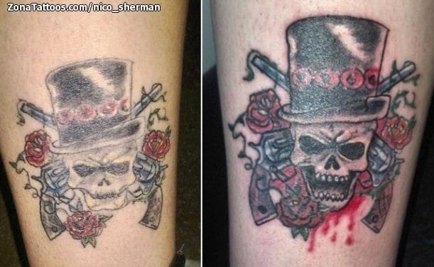 Foto de tatuaje Calaveras, Pistolas, Sombreros