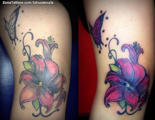 Tattoo of Butterflies, Stars, Flowers