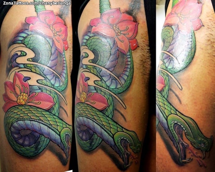 Tattoo photo Cobras, Snakes, Flowers