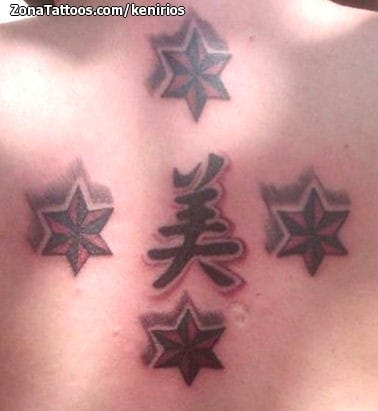 Foto de tatuaje Letras Chinas, Kanjis, Estrellas