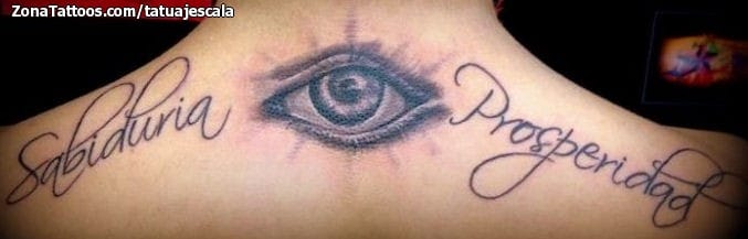 Tattoo photo Letters, Eyes, Back