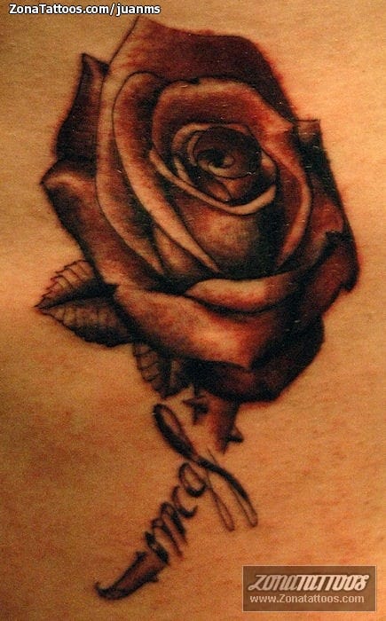 Tattoo photo Roses, Letters, Flowers