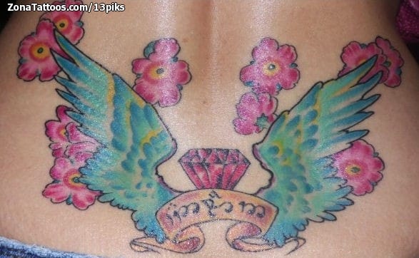 Tattoo photo Wings, Flowers, Diamods