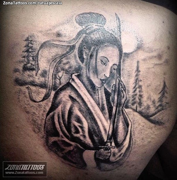 Tattoo photo Geisha, Katanas, Asian