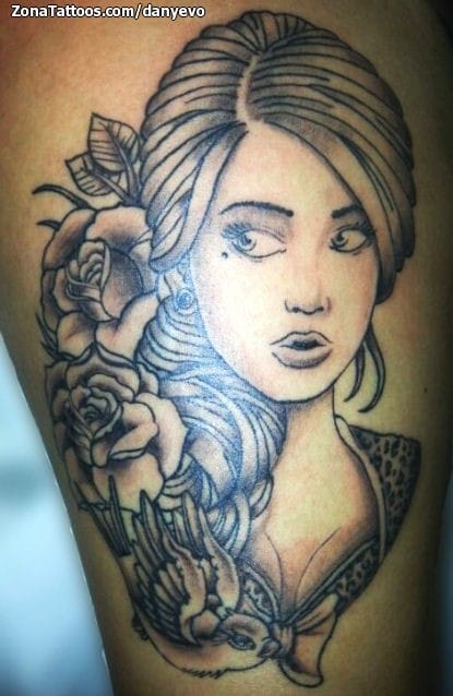 Foto de tatuaje Rostros, Personas, Rosas