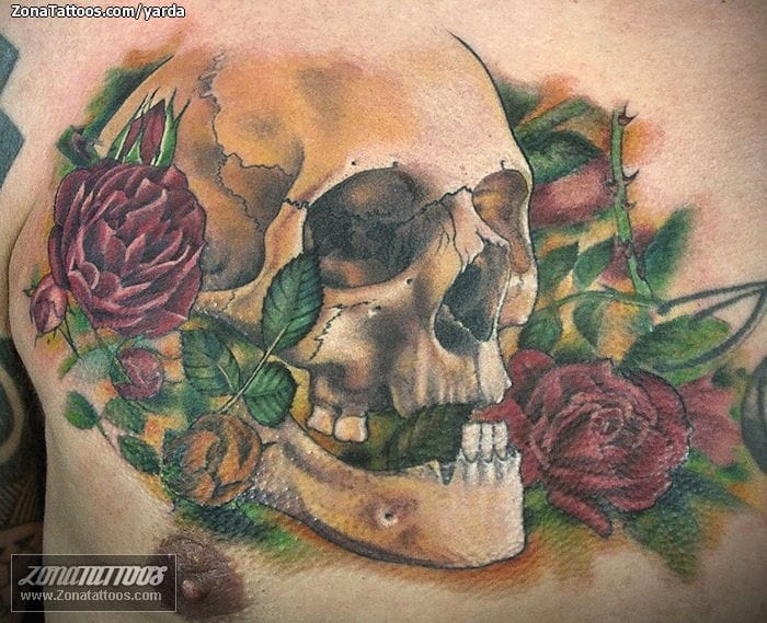 Foto de tatuaje Calaveras, Rosas, Flores