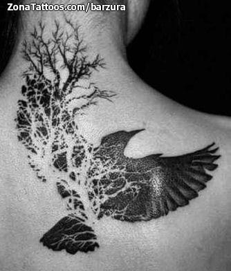 Foto de tatuaje Aves, Árboles, Animales