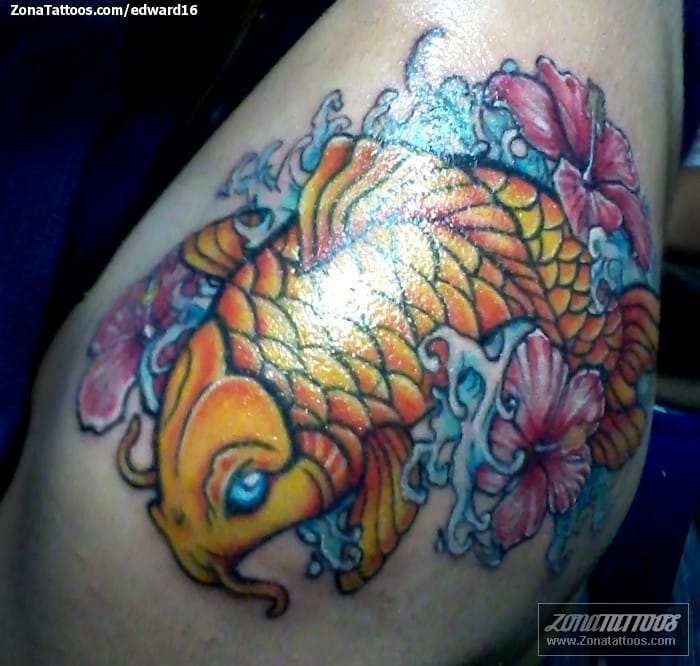 Foto de tatuaje Koi, Peces, Flores