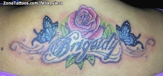 Foto de tatuaje Letras, Mariposas, Rosas