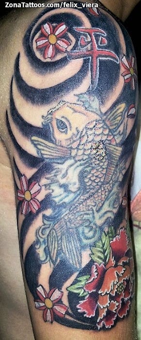 Foto de tatuaje Koi, Peces, Kanjis