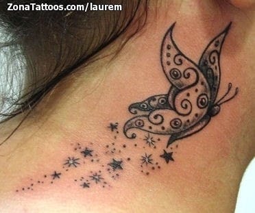 Foto de tatuaje Mariposas, Estrellas, Cuello