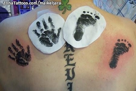 Tattoo photo Footprints, Letters, Back