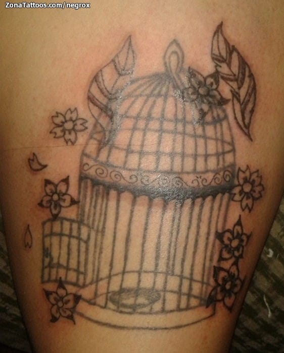 Tattoo photo Flowers, Feathers, Cages