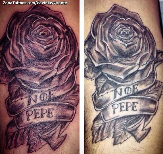 Tattoo of Roses, Flowers, Letters