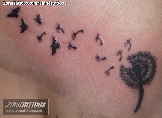 Tattoo photo Dandelions, Birds, Animals