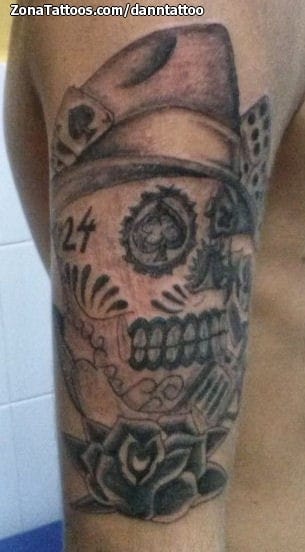 Foto de tatuaje Sugar Skull, Sombreros, Flores