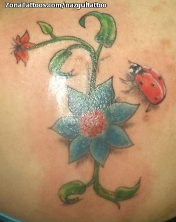 Tattoo photo Flowers, Ladybugs, Insects