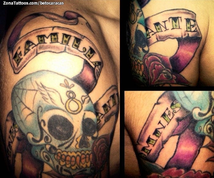 Tattoo photo Sugar Skull, Letters, Arm