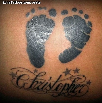 Tattoo photo Names, Flourish, Footprints