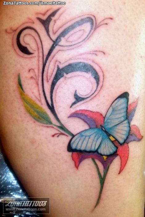 Foto de tatuaje Mariposas, Flores, Filigranas