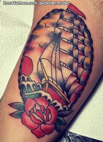 Foto de tatuaje Barcos, Rosas, Flores