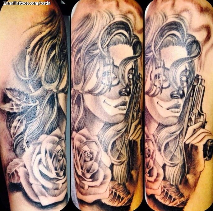 Foto de tatuaje Chicanos, Pistolas, Armas