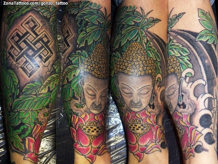 Tattoo photo Buddha, Leaves, Lotus