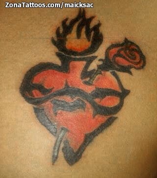 Foto de tatuaje Corazones, Rosas, Flores