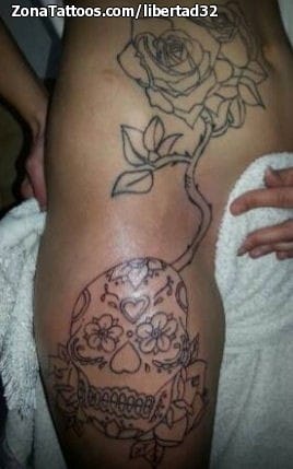 Tattoo photo Sugar Skull, Roses, Flowers