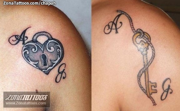 Foto de tatuaje Corazones, Candados, Iniciales