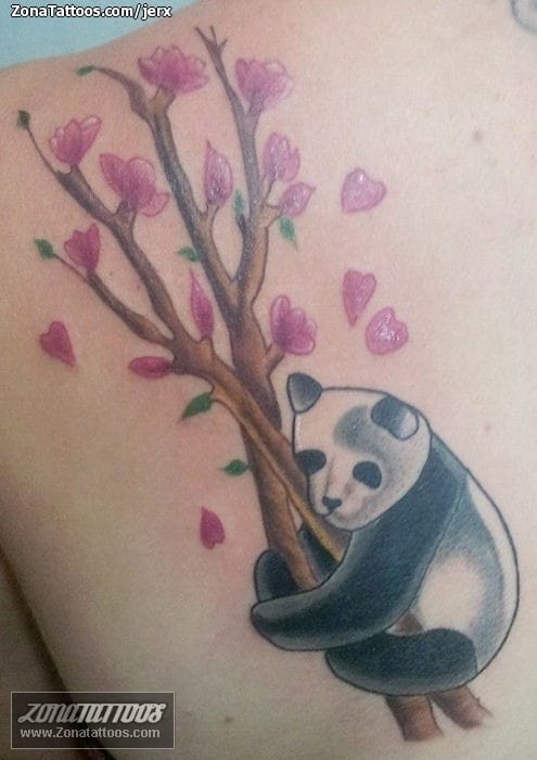 Foto de tatuaje Osos Panda, Flores, Animales