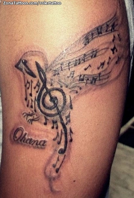 Foto de tatuaje Notas Musicales, Aves, Animales